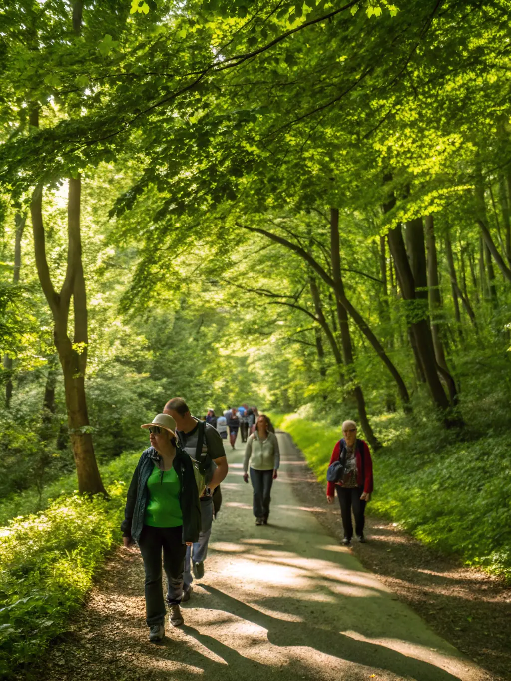 A vibrant image of participants navigating a dense forest during a scavenger hunt, showcasing teamwork and problem-solving skills.